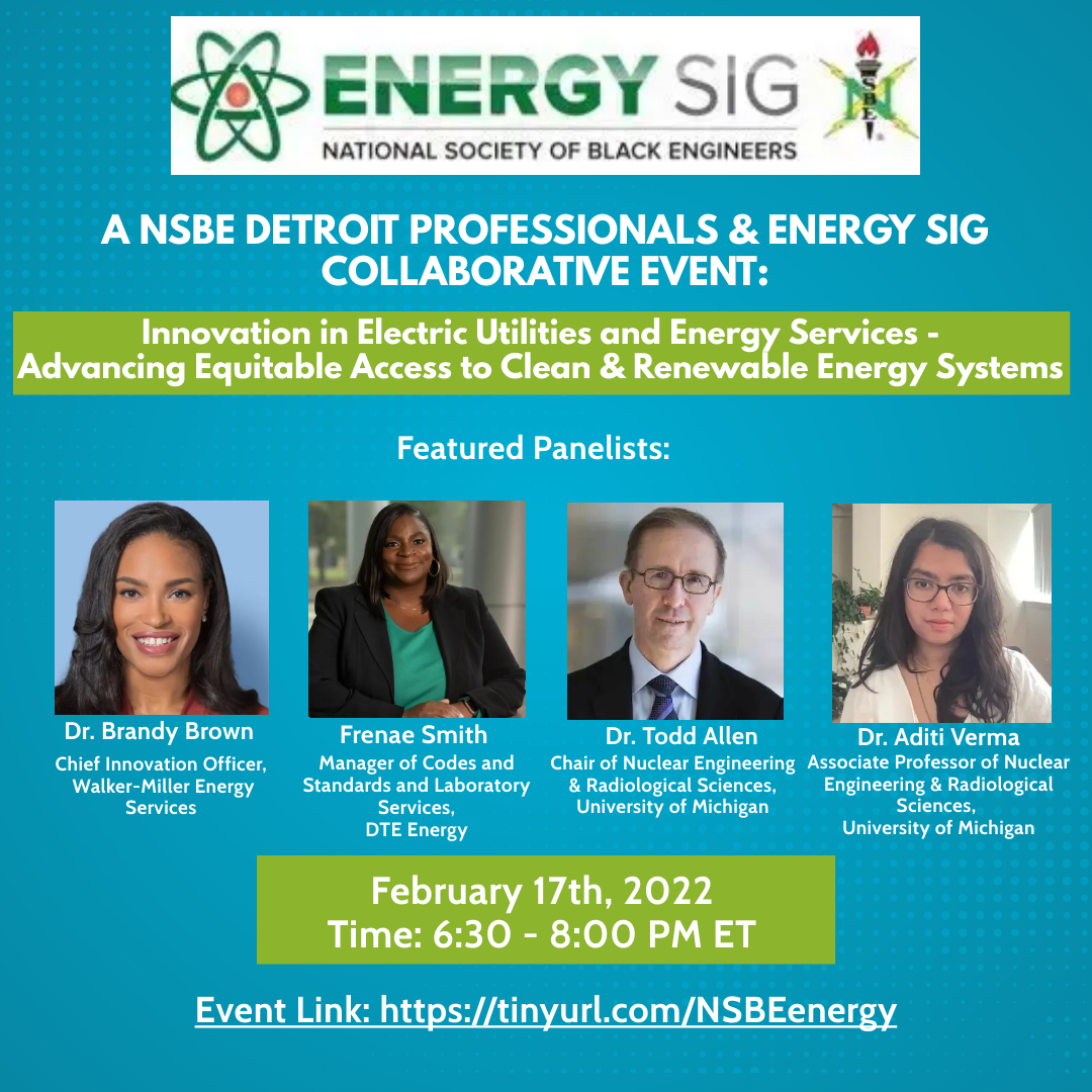NSBE Detroit Professionals and Energy SIG panel on Innovation in Electric Utilities and Energy Services, featuring Dr. Brandy Brown